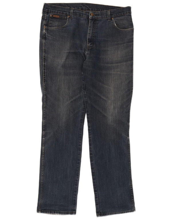 Wrangler Mens Texas Stretch Straight Jeans W38 L34 Navy Blue Cotton