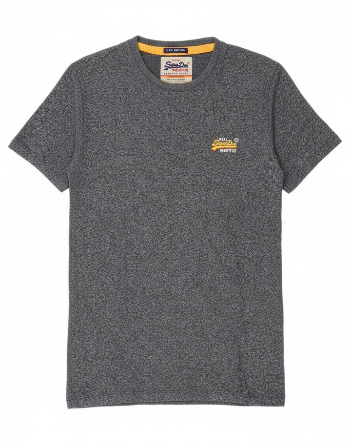 Superdry Mens T-Shirt Top Small Navy Blue Flecked Cotton