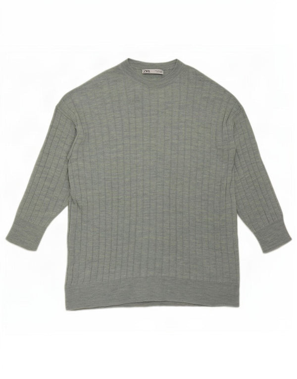 Zara Mujer Jersey De Cuello Redondo De Gran Tamaño Suéter UK 10 Small Verde Moteado