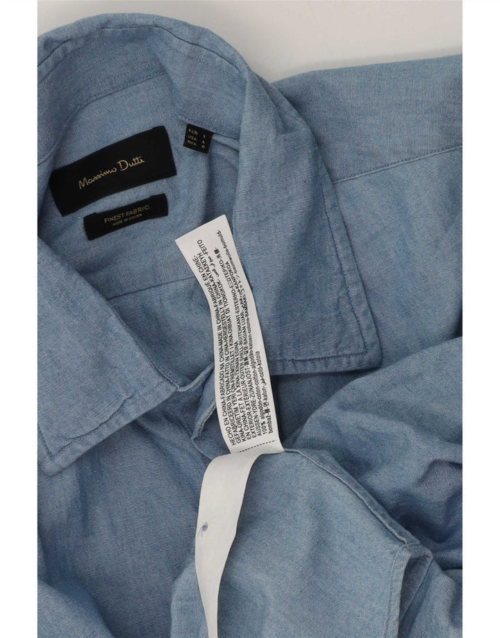 Massimo Dutti Mens Short Sleeve Shirt Large Blue Cotton