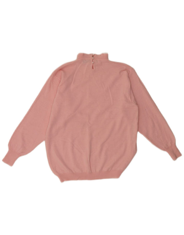 Vintage Damen Rollkragenpullover Pullover UK 12 Mittelrosa Blumen Retro
