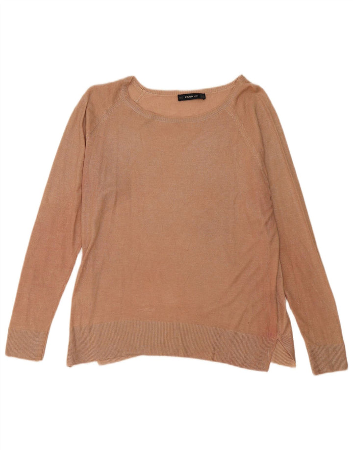 Zara Womens Boat Neck Jumper Sweater UK 14 Medium Beige
