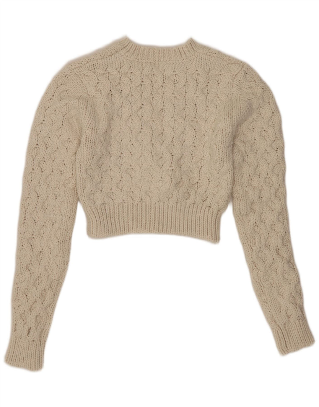 Zara Womens Crop Crew Neck Jumper Sweater UK 10 Small White Polyester
