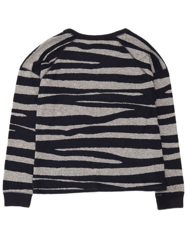 Marks & Spencer Womens Top Long Sleeve UK 12 Medium Navy Blue Striped