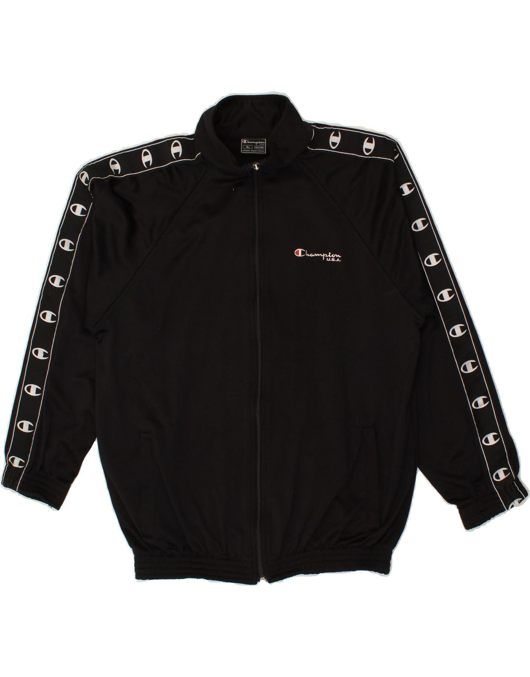 CHAMPION Boys Graphic Tracksuit Top Jacket 13-14 Years Black Polyester Vintage Champion and Second-Hand Champion from Messina Hembry 