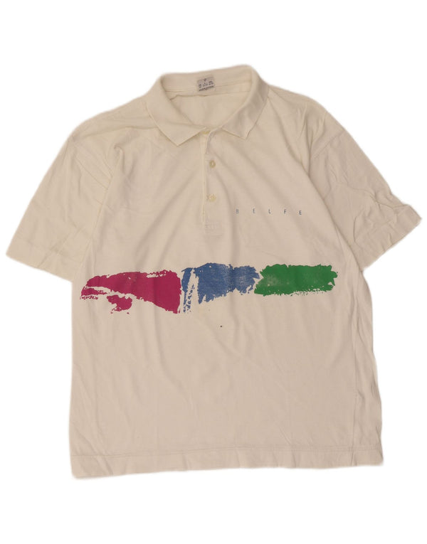 Belfe Herre Regular Fit Polo Shirt UK 42 Large White Tie Dye Bomuld