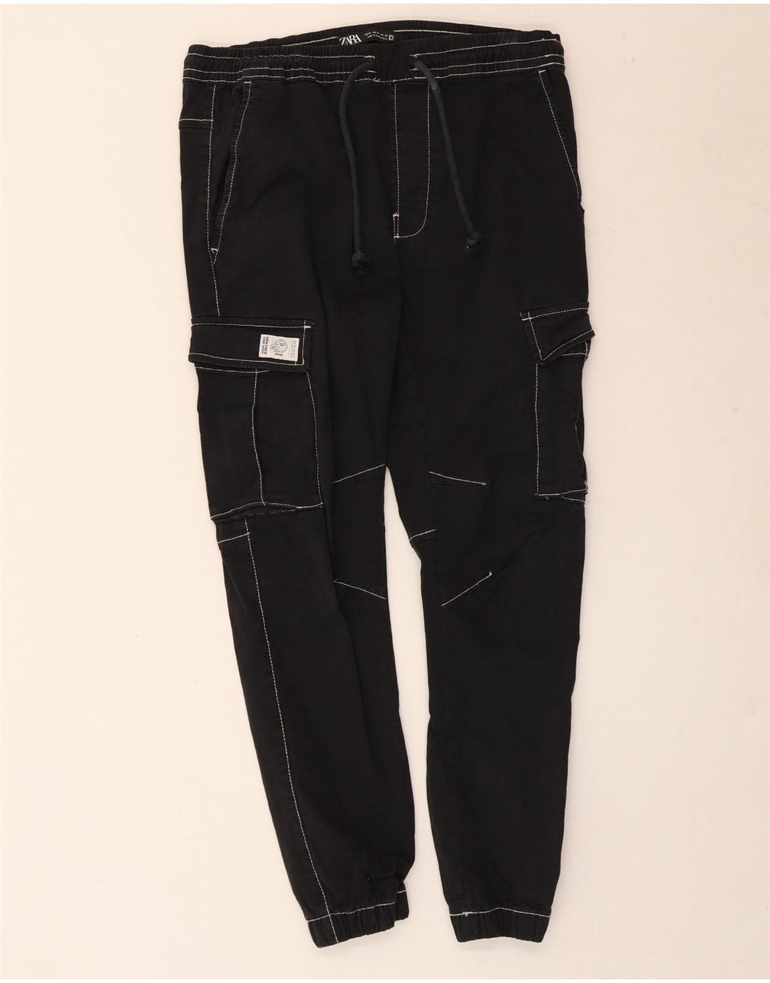 Zara Mens Joggers Cargo Trousers Medium W31 L26 Navy Blue Cotton