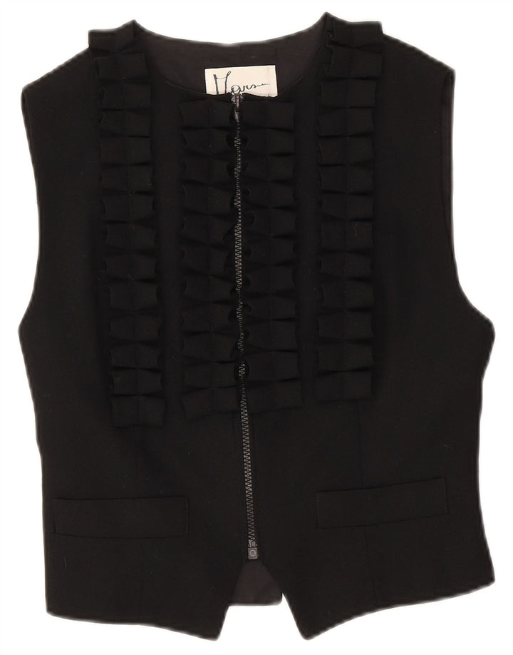 Vintage Womens Waistcoat UK 16 Small Black Wool
