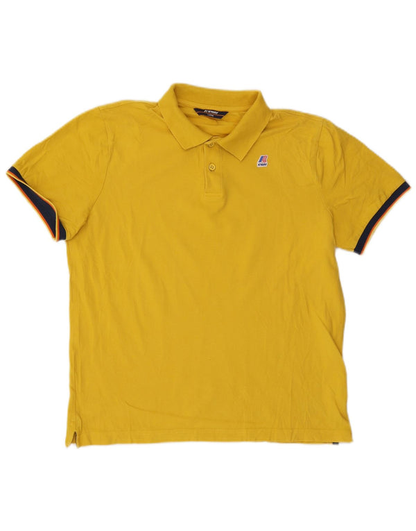 K-Way Mens Polo Shirt Large Yellow Colourblock Cotton