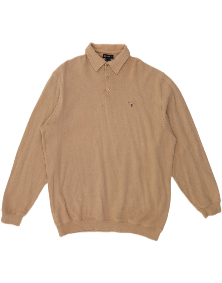 Gant Mens Polo Neck Jumper Sweater Large Beige Cotton