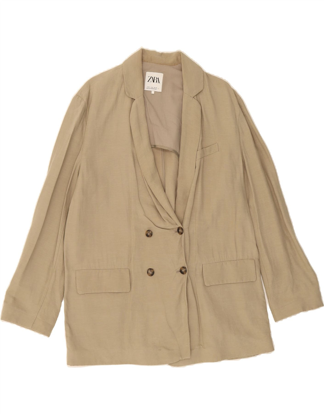ZARA Womens Double Breasted Blazer Jacket UK 14 Medium Beige Polyester Vintage Zara and Second-Hand Zara from Messina Hembry 