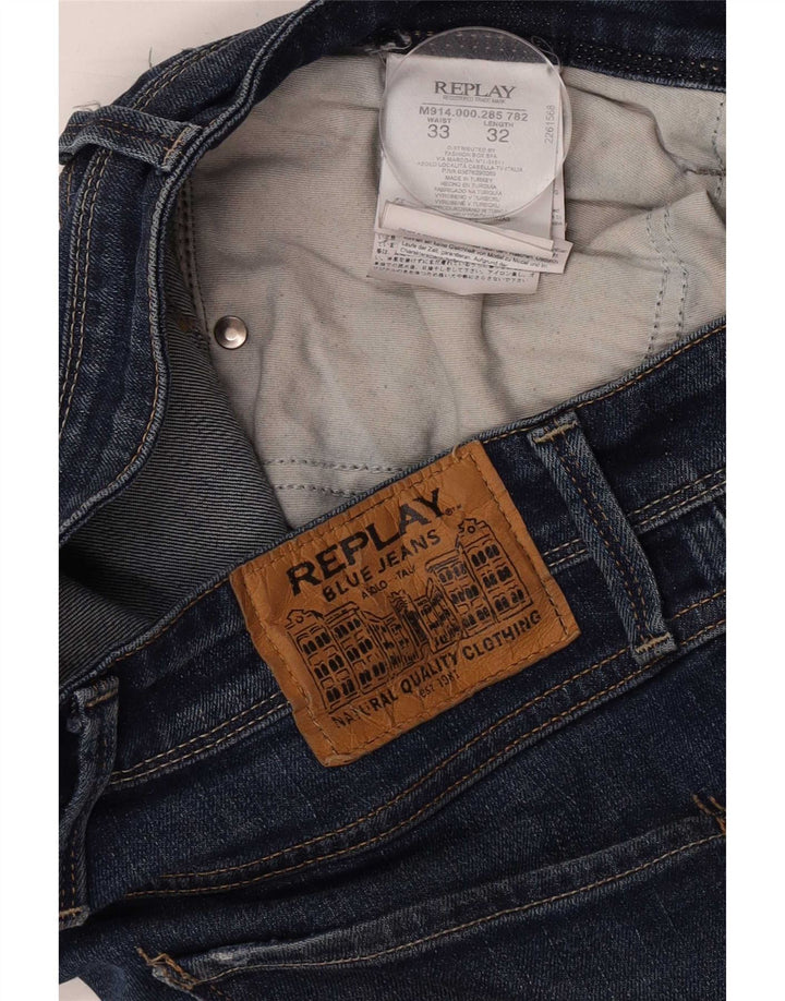 Replay Mens Slim Jeans W33 L32 Blue Cotton