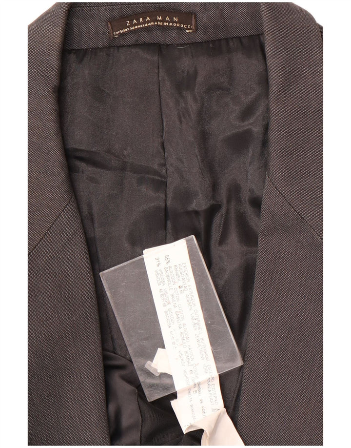 Zara Mens 1 Button Blazer Jacket EU 54 XL Grey Cotton