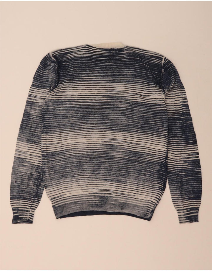 Marlboro Classics Mens V-Neck Jumper Sweater Medium Navy Blue Pinstripe