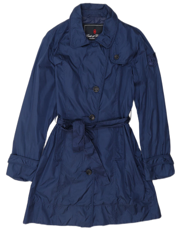 Conte of Florence Womens Trench Coat IT 42 Medium Navy Blue Polyamide