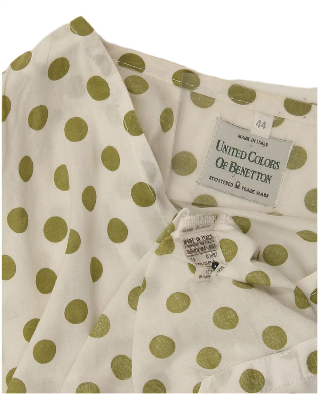 Benetton Womens Short Sleeve Shirt Blouse IT 44 Medium White Polka Dot