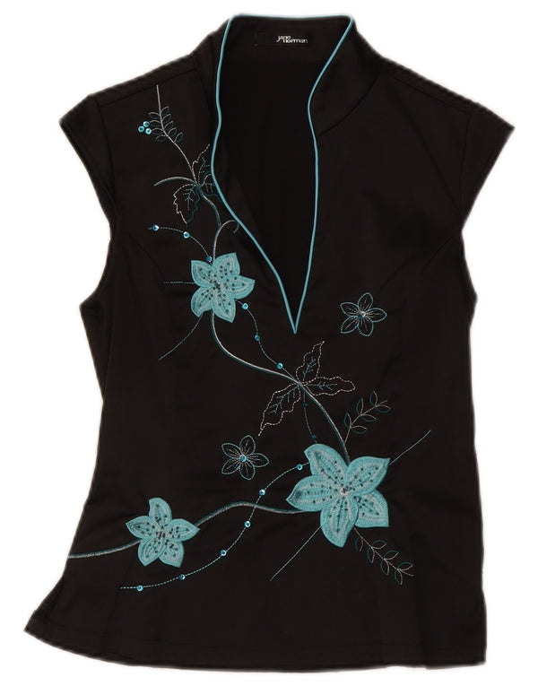 Γυναικεία μπλούζα Jane Norman Top UK 12 Medium Black Floral Polyester