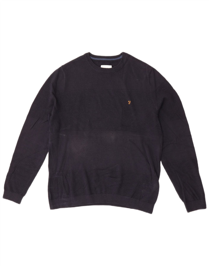 Farah Mens Crew Neck Jumper Sweater Medium Navy Blue Cotton
