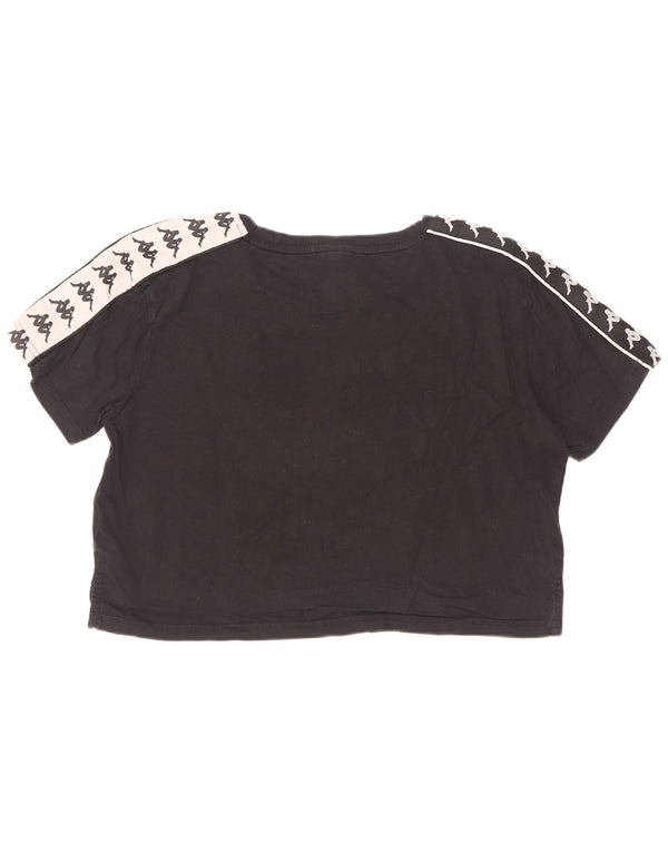 Kappa Damen Crop Graphic T-Shirt Top UK 16 Large Schwarz Colourblock Baumwolle