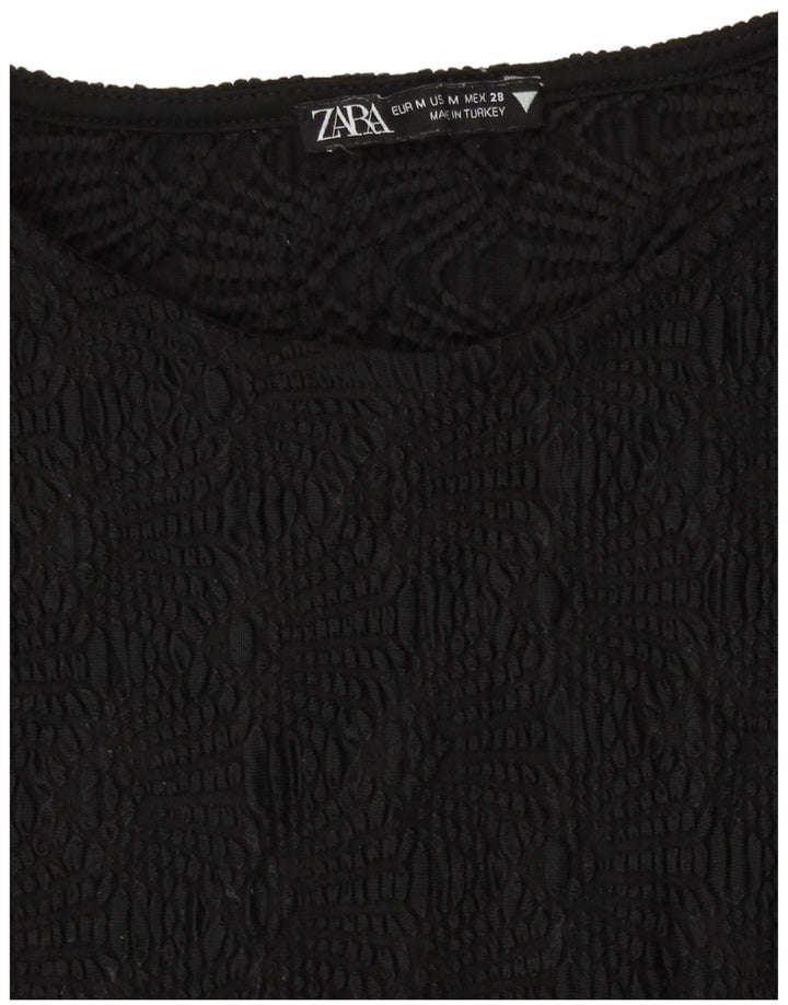 Zara Mujer Crop Blusa Top UK 42 Medio Negro Poliéster
