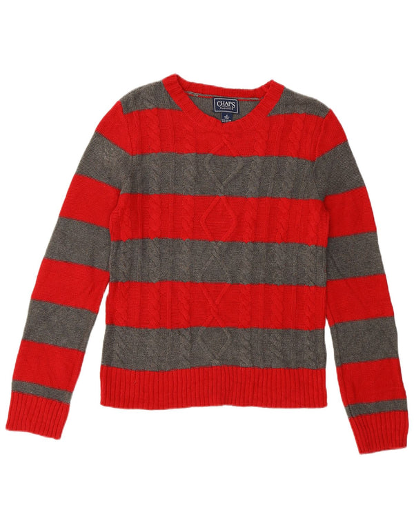 CHAPS Womens Crop Crew Neck Jumper Sweater UK 10 Small Red Striped Cotton