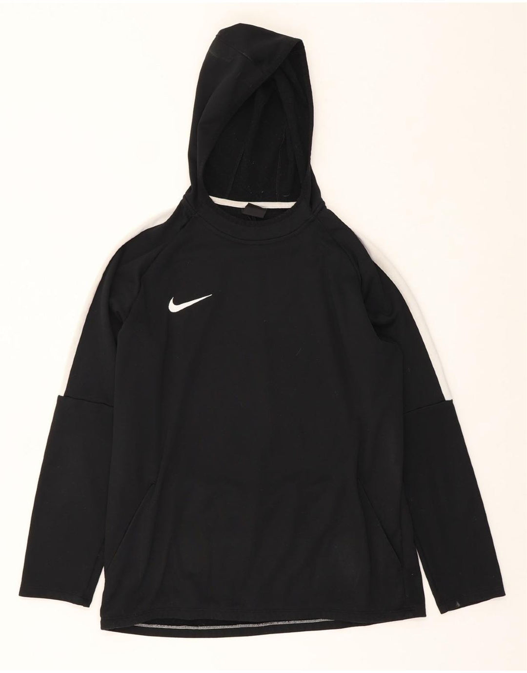NIKE Mens Dri Fit Hoodie Jumper Large Black Colourblock Polyester