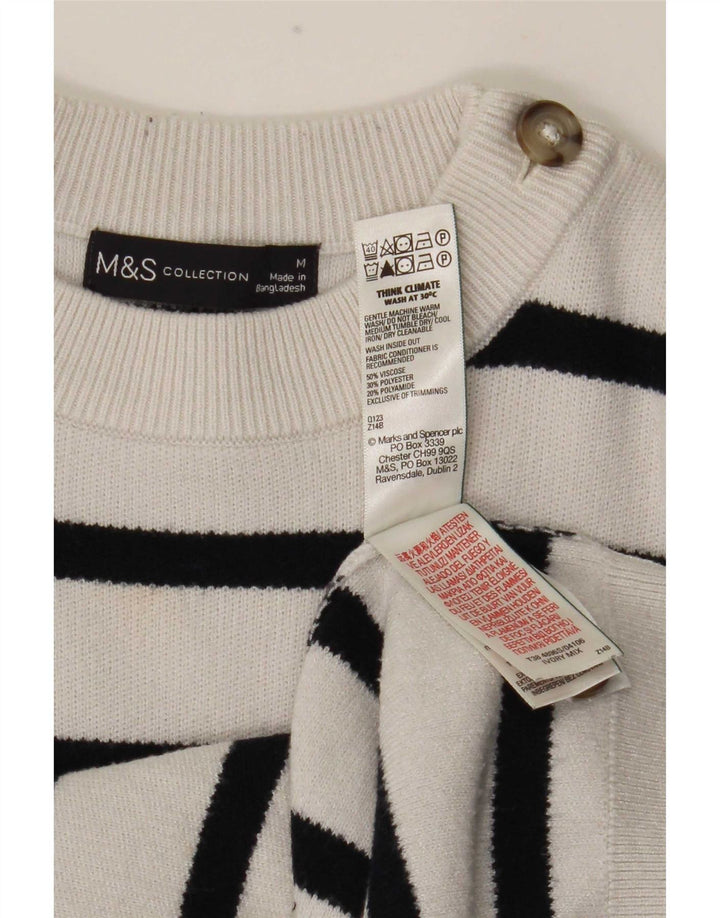 Marks & Spencer Womens Crew Neck Jumper Sweater UK 14 Medium White Striped