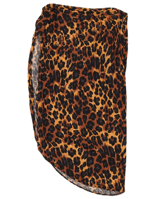 Zara Damen Asymmetrischer Rock Medium W28 Braune Viskose mit Animal-Print