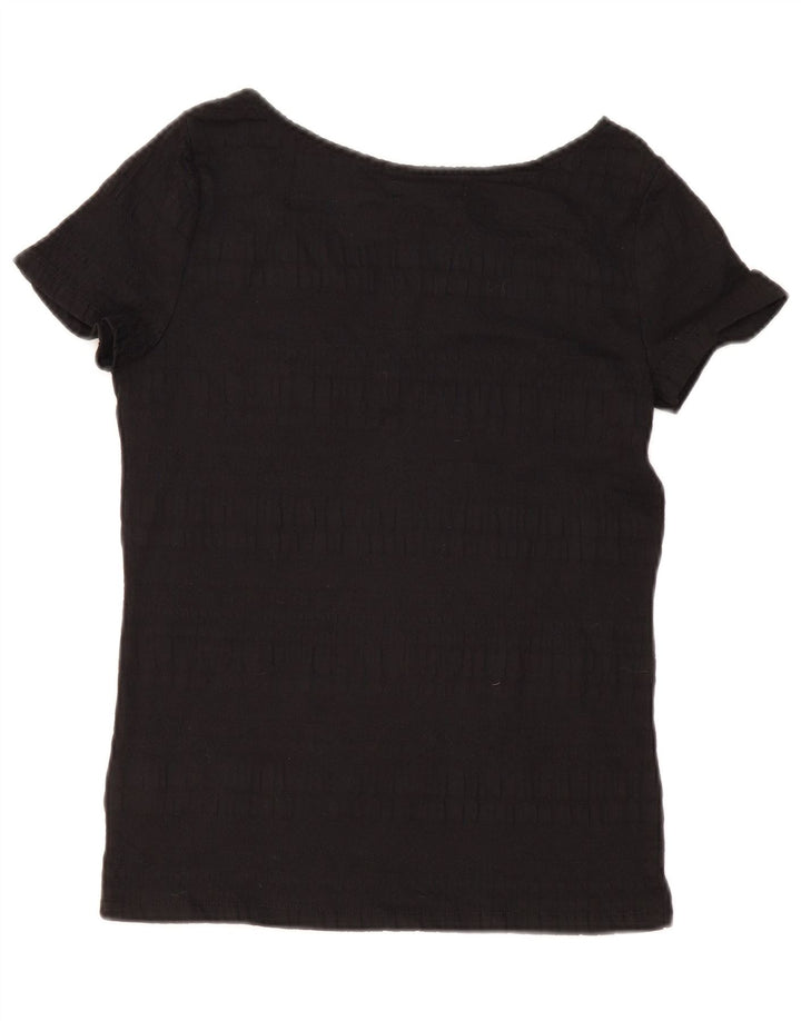 RALPH LAUREN Womens Blouse Top UK 12 Medium Black Cotton