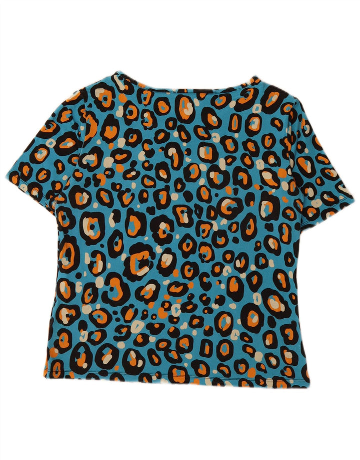 VINTAGE Womens Blouse Top EU 40 Medium Blue Animal Print Cotton