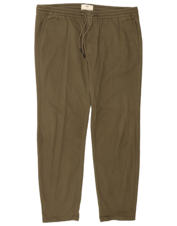 Marks & Spencer Herren Tapered Hose XL W38 L29 Khaki Baumwolle