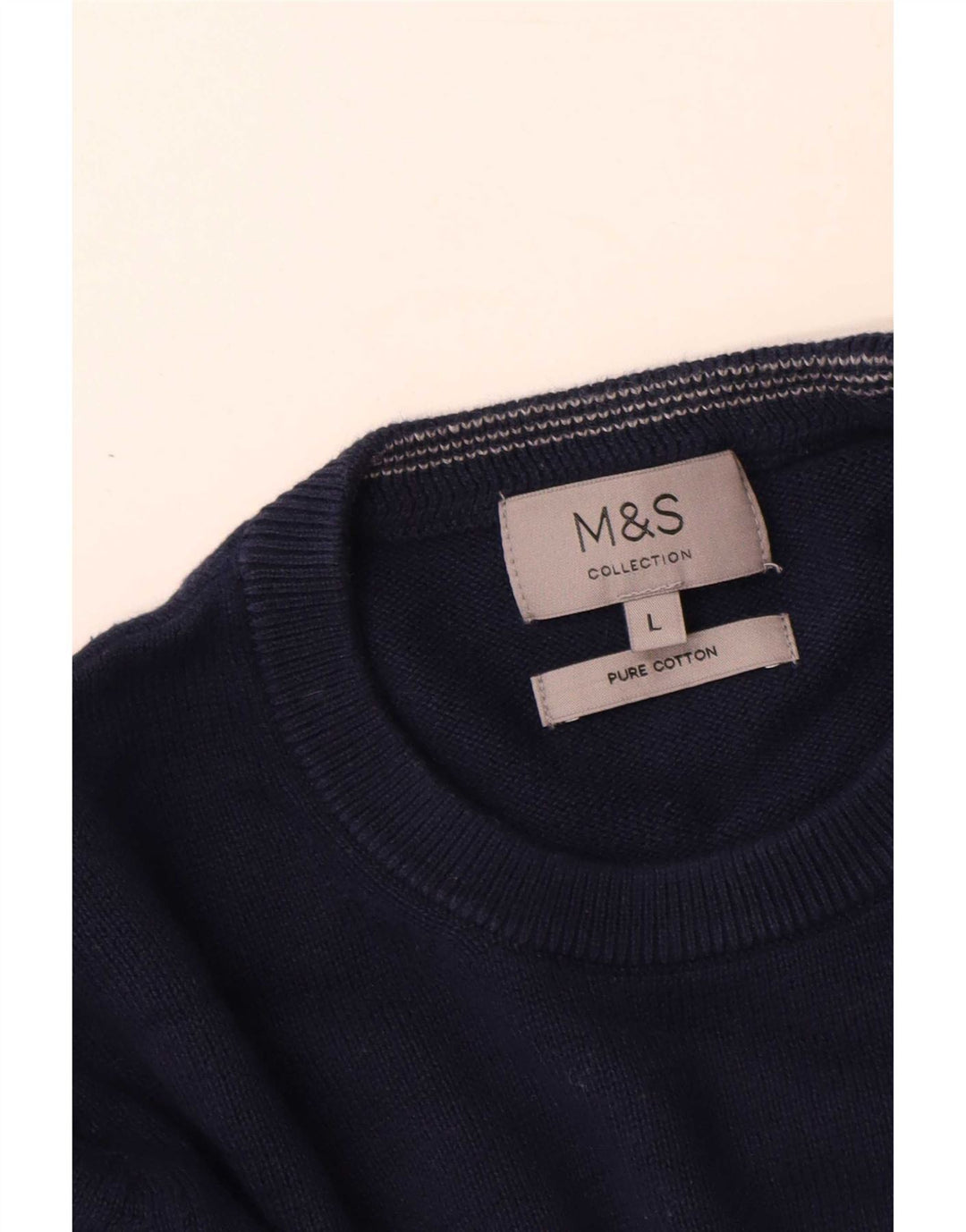 Marks & Spencer Mens Crew Neck Jumper Sweater Large Navy Blue Cotton