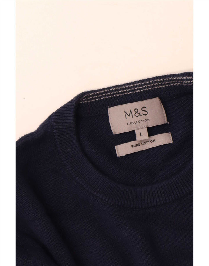 Marks & Spencer Mens Crew Neck Jumper Sweater Large Navy Blue Cotton