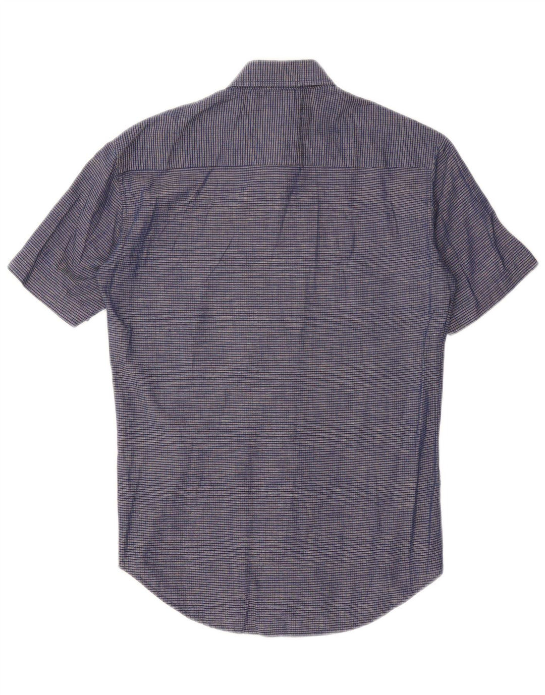 Camisa Carrera Hombre Manga Corta Algodón A Cuadros Azul Marino Mediano