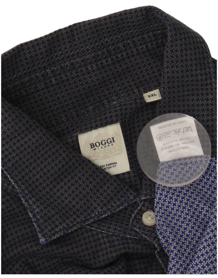 BOOGIE Mens Milano Custom Fit Shirt 2XL Navy Blue Houndstooth Cotton