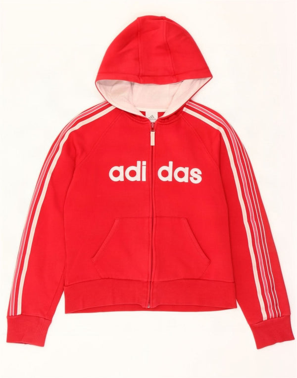 Maglione con cappuccio e zip grafica da donna Adidas UK 12 cotone rosso medio