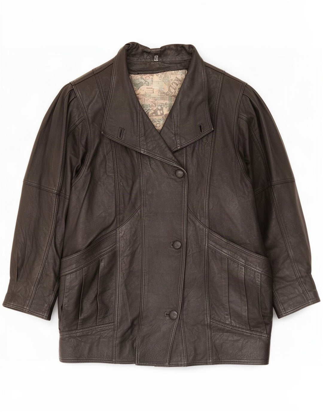 Vintage Womens Oversized Leather Coat UK 10 Small Black