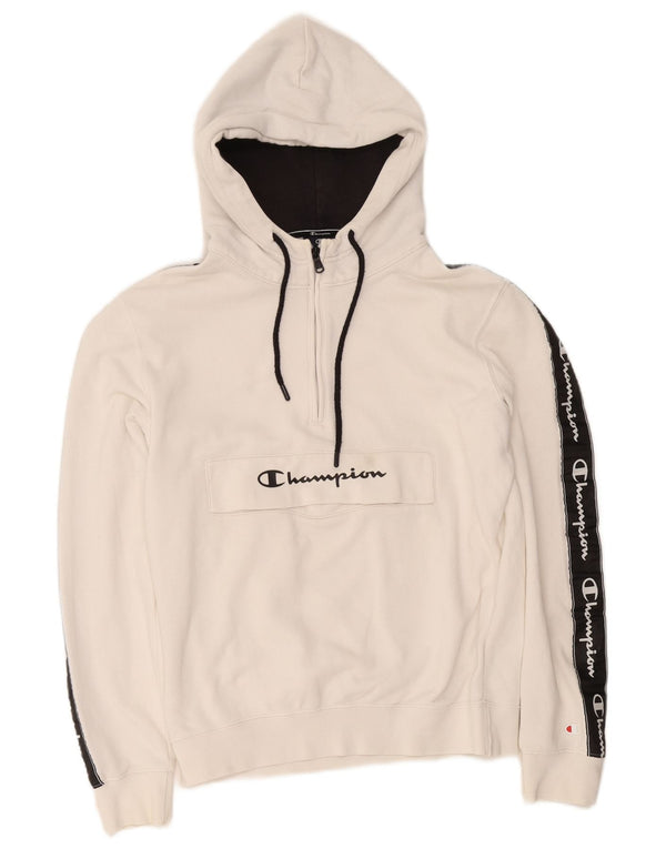Champion Mens Graphic Zip Neck Hoodie Jumper Small White Colourblock Cotton