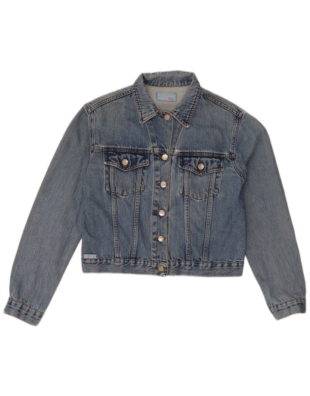 Damska kurtka jeansowa VINTAGE Crop UK 14, średni niebieski