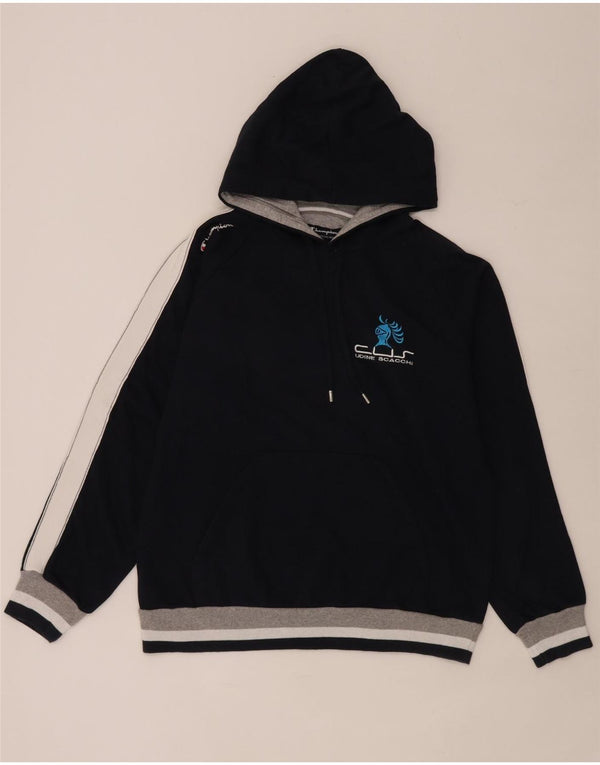 Champion Mens Udine Scacochi Hoodie Jumper Large Navy Blue Colourblock
