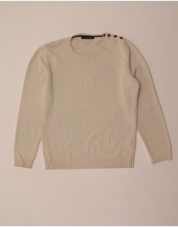Zara Mens Crew Neck Jumper Sweater XL Beige Cotton