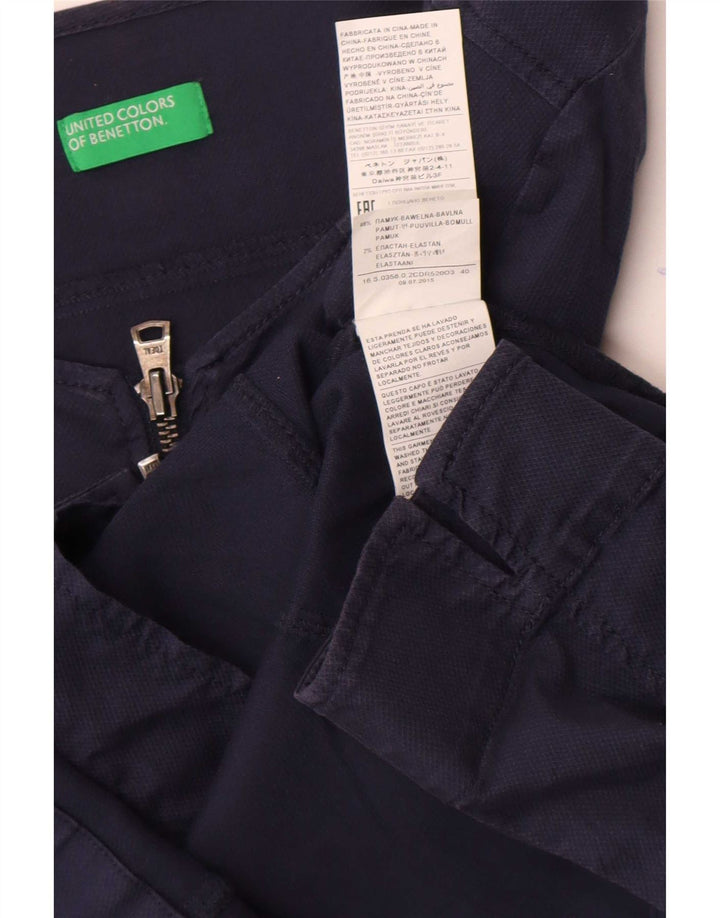 Benetton Womens 3/4 Sleeve Bomber Jacket UK 8 Small Navy Blue Cotton
