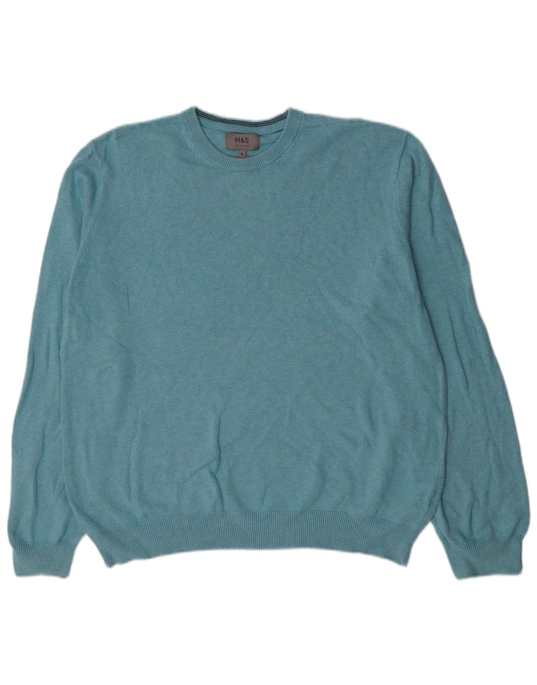 Marks & Spencer Mens Crew Neck Jumper Sweater XL Blue Cotton