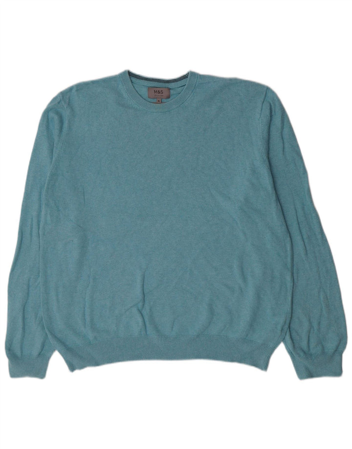 Marks & Spencer Mens Crew Neck Jumper Sweater XL Blue Cotton