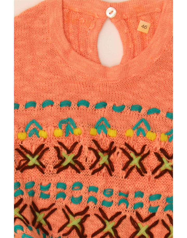 Vintage Womens Knit Blouse Top IT 46 Large Orange Fair Isle