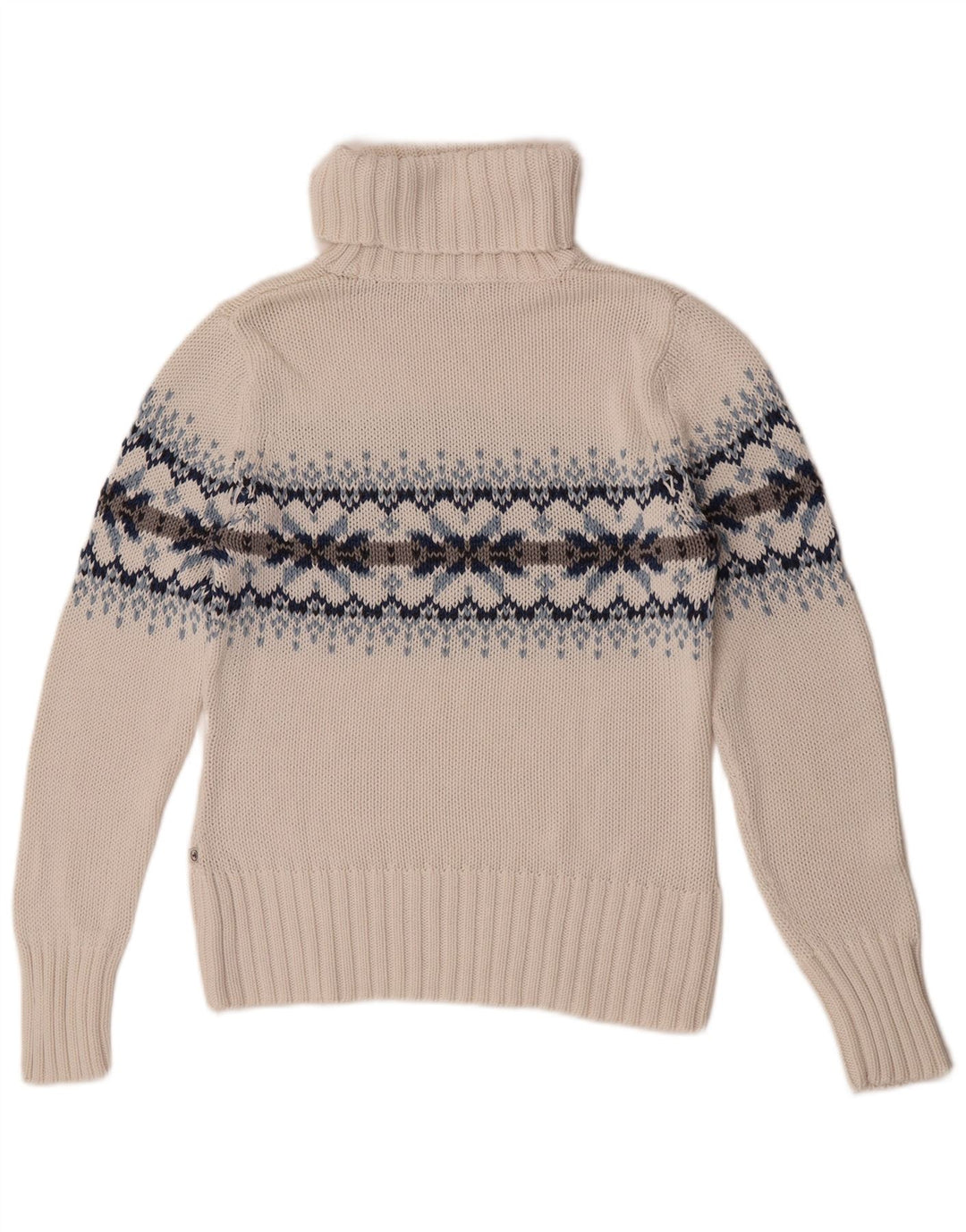 Tom Tailor Womens Roll Neck Jumper Sweater UK 14 Large White Fair Isle