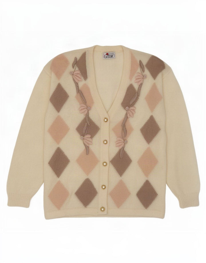 Maglione cardigan da donna Gitam IT 50 XL Off White Argyle/Diamond Mohair