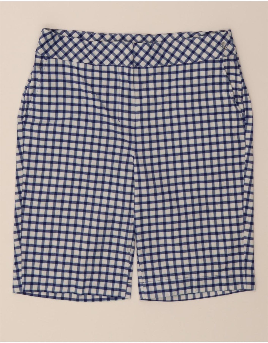 IZOD Womens Chino Shorts US 10 Large W32  Blue Check Polyester Vintage Izod and Second-Hand Izod from Messina Hembry 