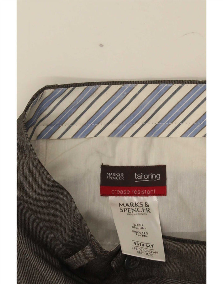 Marks & Spencer Mens Straight Suit Trousers W34 L29 Grey Polyester