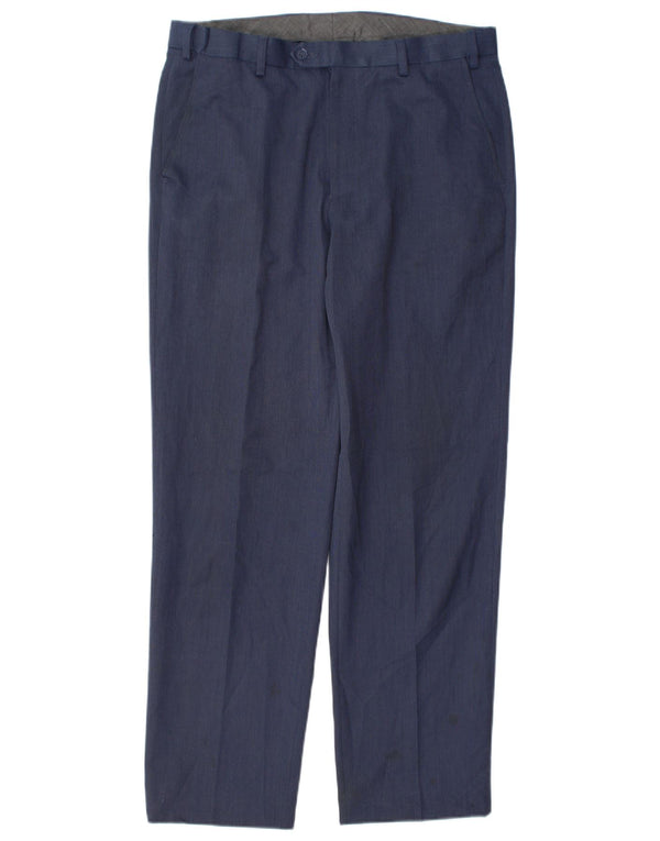Marks & Spencer Mens Regular Fit Suit Trousers W34 L31 Navy Blue Polyester